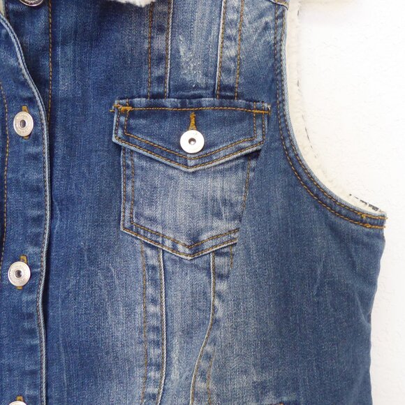 INC lightly distressed dark blue denim vest with shearling lining size XL - Picture 4 of 6